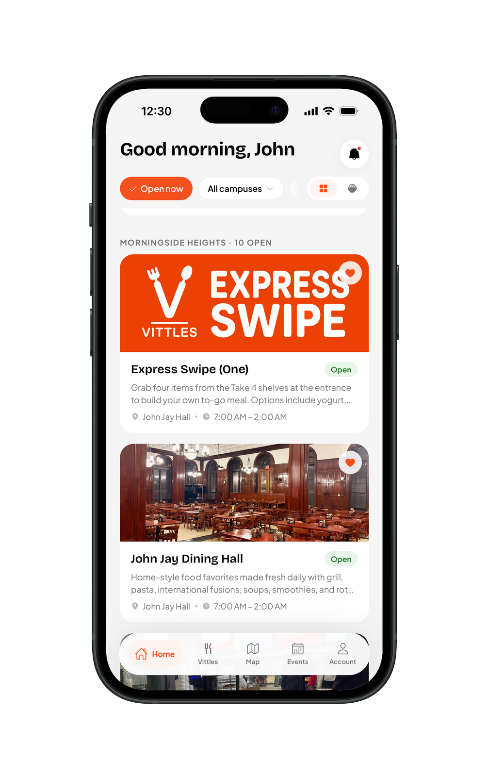 Vittles app — Dining Halls